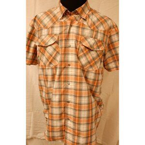 Magellan Fish Gear Mag Wick Mens Large Plaid Orange Metal Snap Vented Hike Shirt